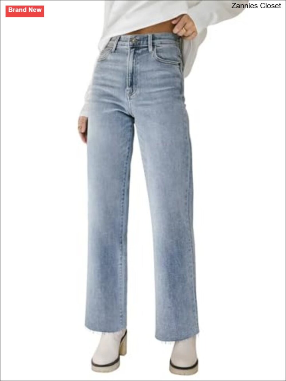 High Waisted Straight Leg Cropped Jeans Frayed Raw Hem Stretchy Wide Leg